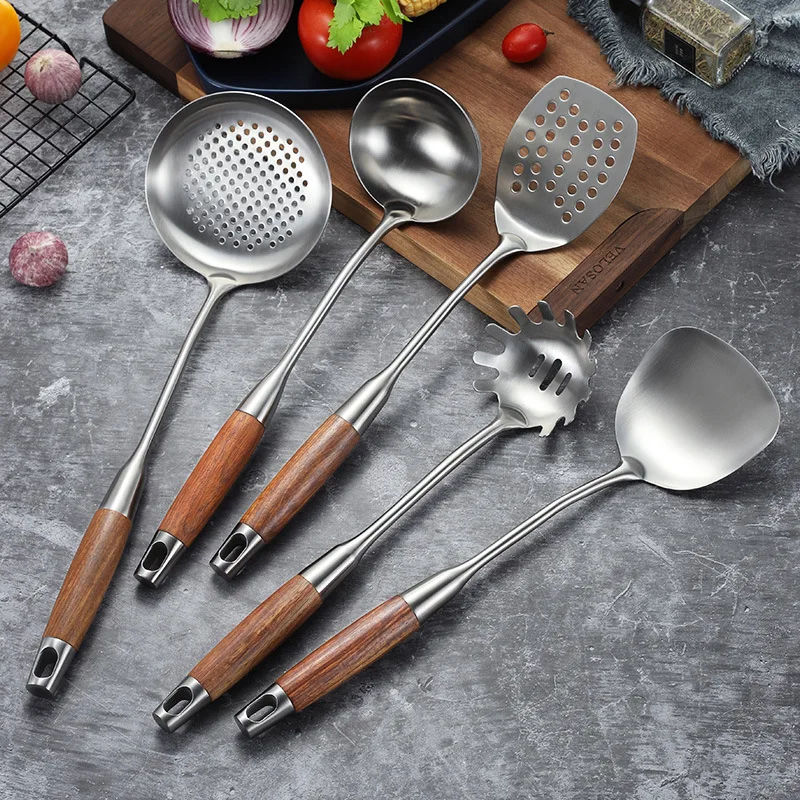 

Kitchen Set Cooking Shovel Soup Spoon Colander Rosewood Handle Spatula 304 Stainless Steel Cooking Tools