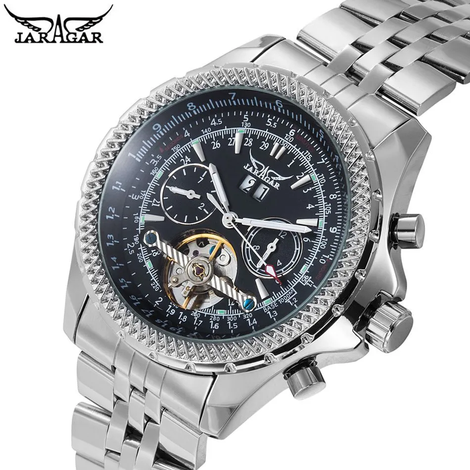 

2017 JARAGAR New Watches Men Tourbillion Day White Dial Automatic Mechanical Watch Wristwatch+Gift Box Free Ship