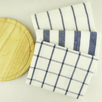 

High-quality Brief Pastroal Dining Table Mat Tea Towels Blue Striped Cotton Plaid Mats Placemats Kitchen Placemats