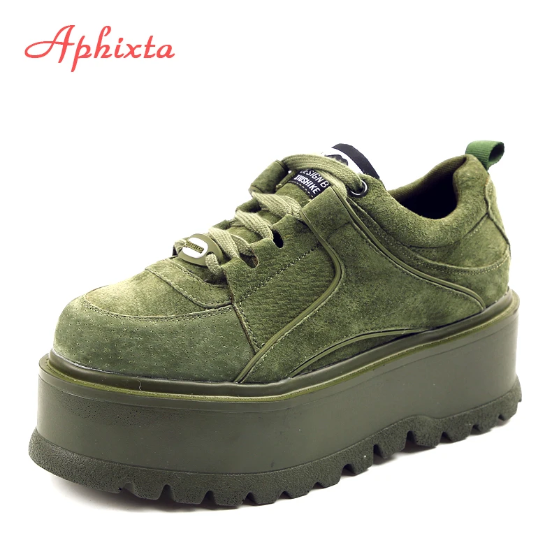 Comprar Plataforma Aphixta con cordones en el tobillo zapatos de invierno botas de mujer de alta calidad zapatos de mujer de altura creciente ante de vaca botas de moda
