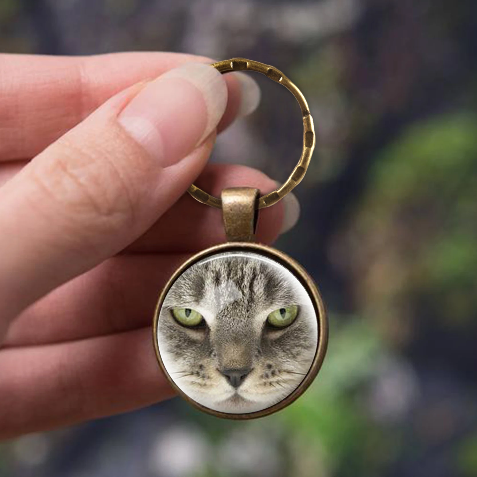 Кот светящиеся глаза полная луна фото брелок стеклянный купол животное DIY симпатичный брелок кулон Модные ювелирные аксессуары Подарки - Color: 17