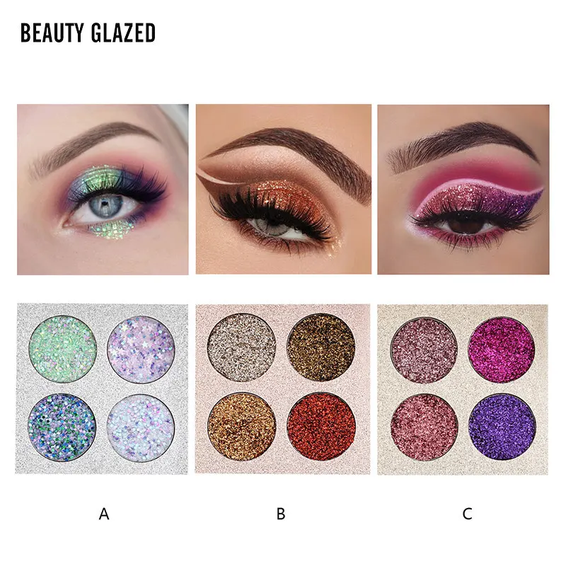 4 color Glitterinjections Glitters Eye Shadow Palette Rainbow Diamond Pressed Eyeshadows Cosmetics By Beauty Glazed |