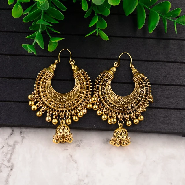 Buy Ethnic Jewelry Gold Tone Long Kundan With Pearl Drop Jhumka Earrings  Pair For Girls & Women Online at Best Prices in India - JioMart.