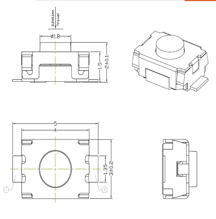 50 шт./лот 3*4*2,0 2P кнопка два ноги 2 pin SMD патч такт переключатель вертикальный кнопочный переключатель Микро 3*4*2 мм