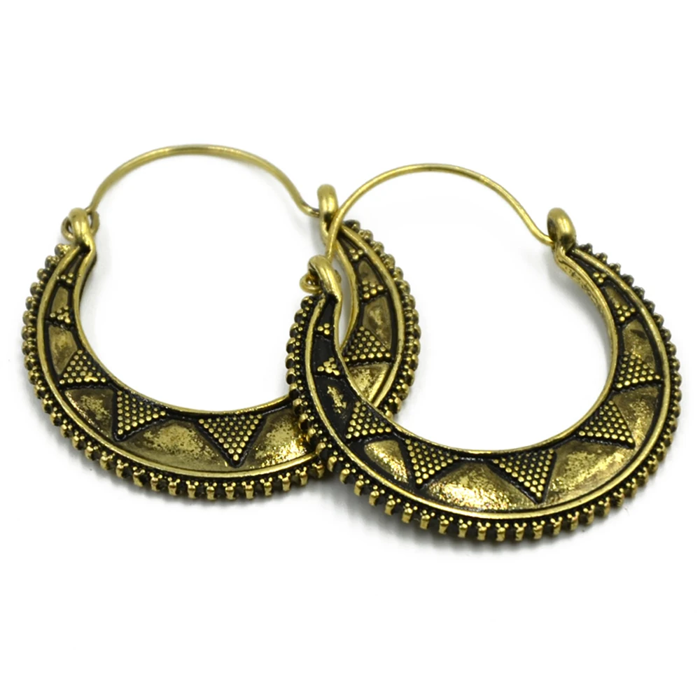 Brass Gold Tone Ornate Swirl Hoop Gypsy Indian Beaded Mandala Lotus Flower Tribal Ethnic Earring Boho ear Piercing Body Jewelry - Image 6