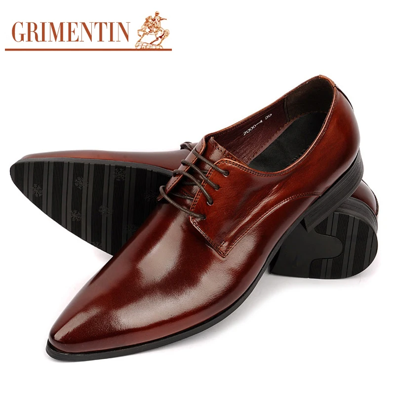 Designer Mens Pointed Toe Dress Shoes Genuine Leather Black Burgundy