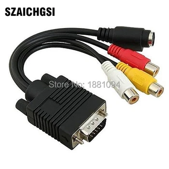 

SZAICHGSI 10cm VGA to S-Video 3 RCA Composite AV TV Video Out Adapter Converter Cable for PC black color wholesale 50pcs
