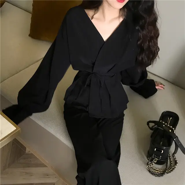 2019 damska bluzka wiosna nowy elegancki Temperament koszule AliExpress V Neck bluzka moda damska Temperament złoty