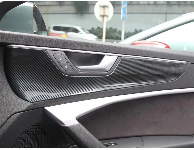 Car styling Carbon fiber Interior Door Handle Covers Trim Door Bowl Stickers decoration Frame for Audi A6 C8 auto accessories