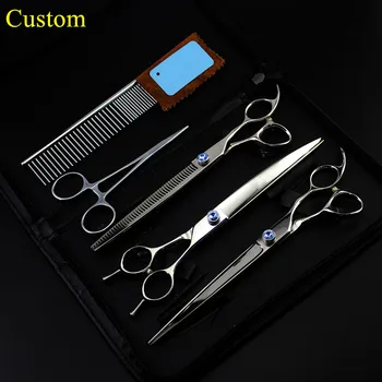 

Custom 5 kit Professional japan 8 '' Pet dog grooming hair scissors curved cutting shears thinning barber hairdressing scissors
