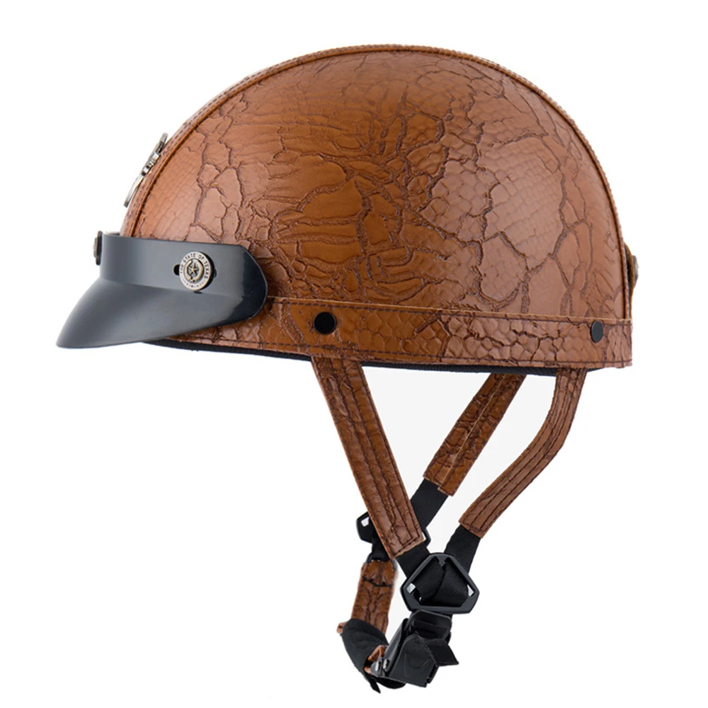 

Motorcycle Helmet Scooter Open Face Half Leather Helmet with Visor Retro Vintage Style Motocross Helmet