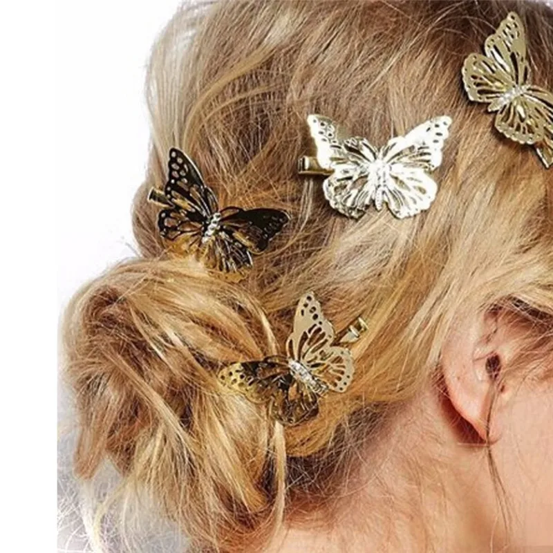 1 pc Women Shiny Golden Butterfly Hair Clip Headband Hairpin Accessory