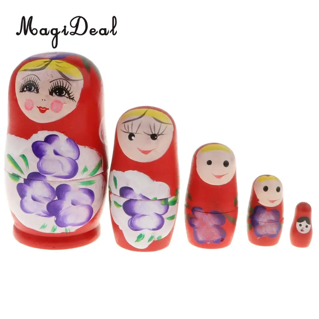 5PCS Wooden Russian Nesting Dolls Matryoshka Stacking Nested Dolls Toys Christmas Gifts Home Decoration for DIY Hand Painted