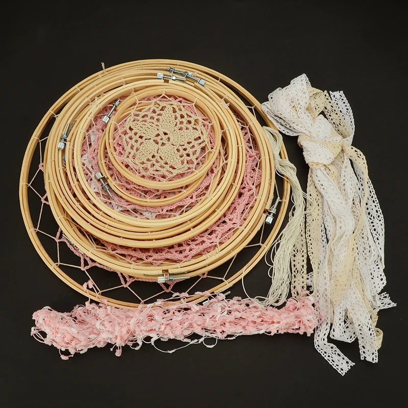 DIY gran Doily encaje atrapasueños artesanías conjunto de encaje atrapasueños conjunto de fondo colgante de pared decoración de la boda decoración del hogar
