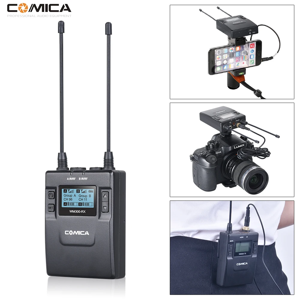 COMICA CVM WM300B/D Металлический UHF 96 канальный беспроводной моно/стерео петличный