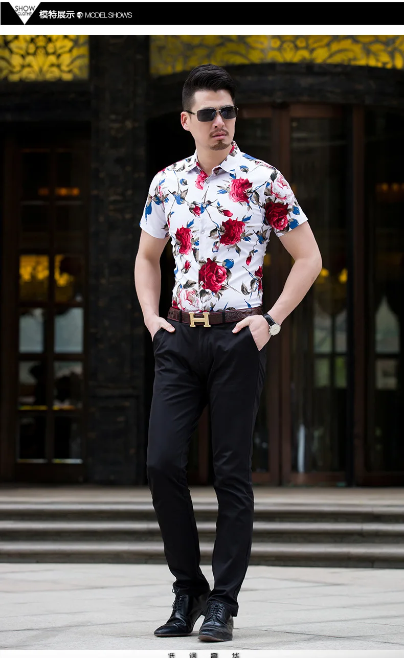 Большие размеры M-7XL летняя модная Цветочная Мужская футболка с принтом Повседневная приталенная рубашка с коротким рукавом мужская одежда цветочные рубашки hombre