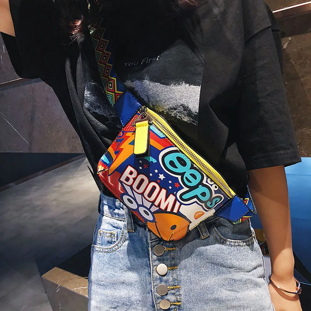 Женская сумка на груди с принтом граффити широкая сумка-мессенджер на плечевом ремне Сумка через плечо для женщин - Цвет: YE