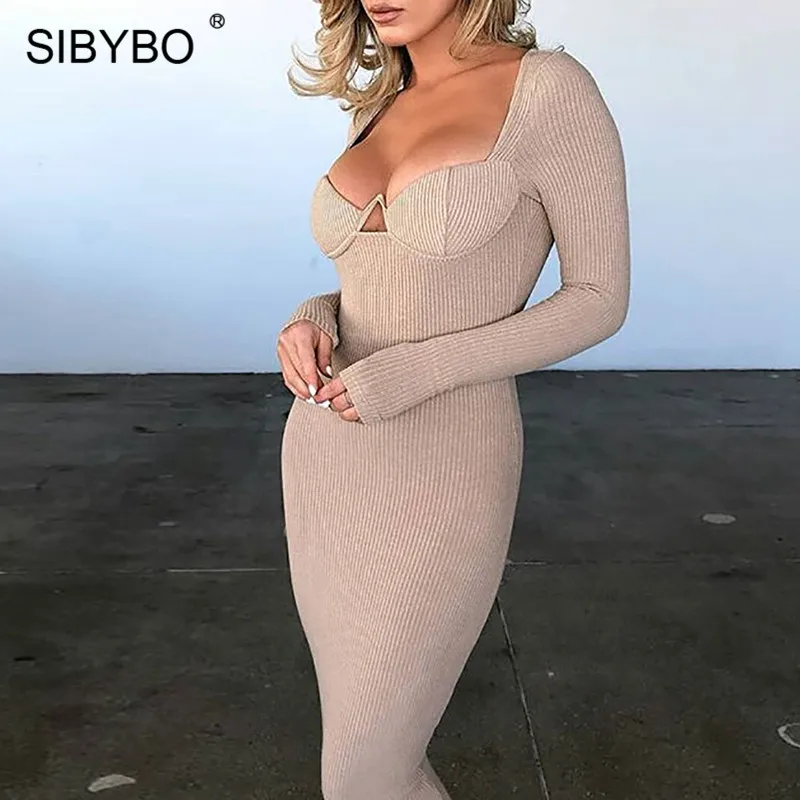 Женское платье без бретелек Sibybo повседневное облегающее из хлопка с длинным