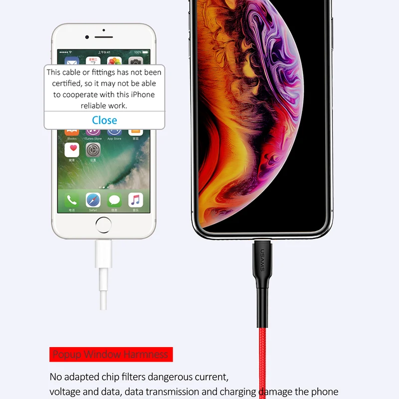 USAMS SR мобильный телефон USB кабель для iPhone 5 7 6 8 X плетеный нейлоновый кабель для передачи данных для iPHone кабель Смарт Быстрая зарядка USB кабель iOS