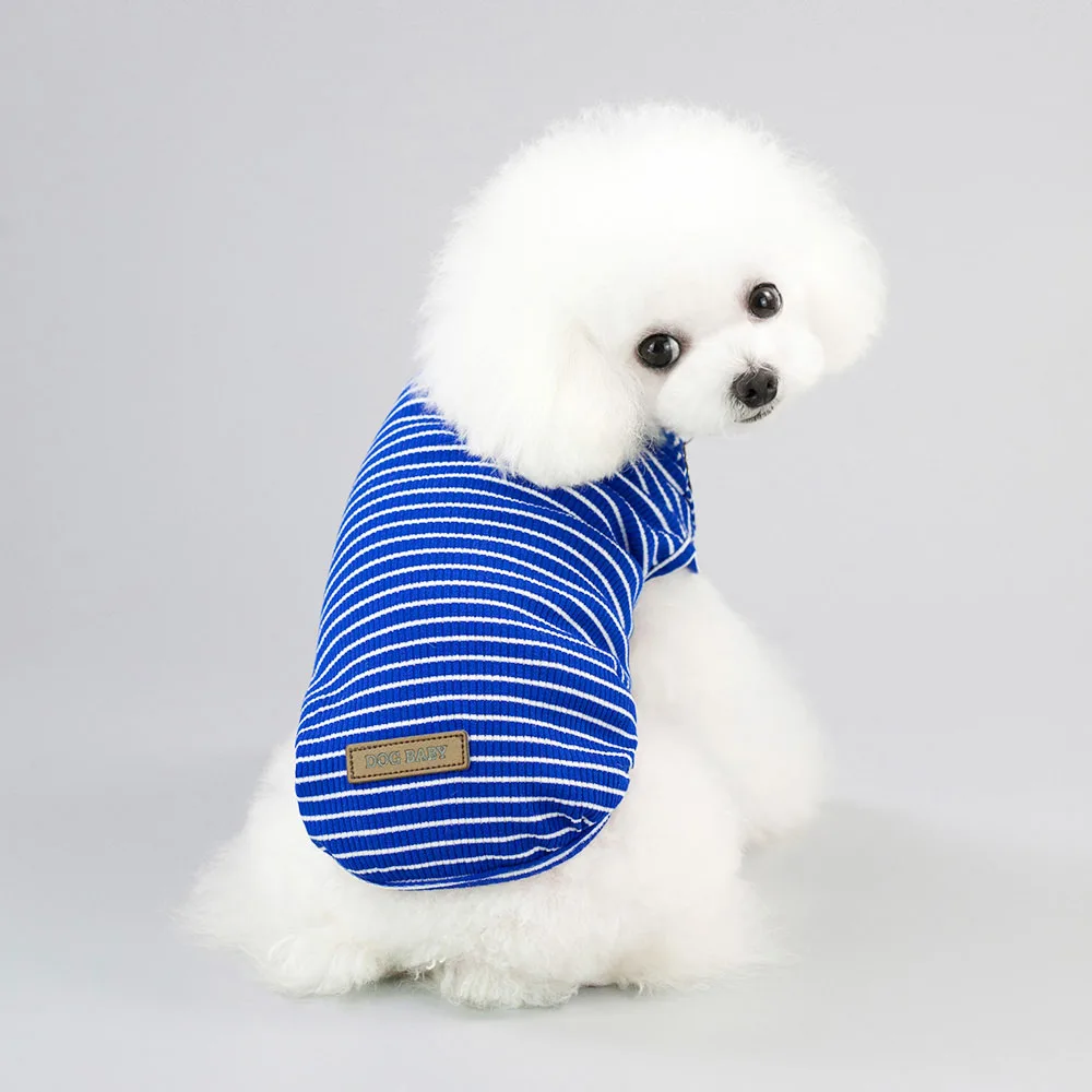Летние для домашних животных собак Одежда для щенков для собаки чихуахуа костюм полосатый жилет одежда для собак Рубашка Мопс одежда для домашних питомцев щенков 3 - Цвет: Синий