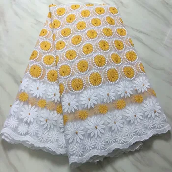 

Latest nigerian net laces 2018 yellow flower high quality african french lace embroidery stones african lace fabric dress pl7-95