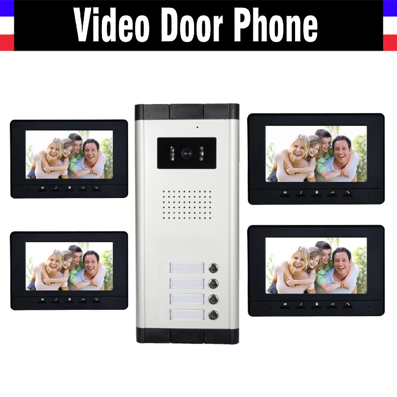 4 Units Apartment Video Intercom System 7 Inch Monitor Video Door Phone Intercom System Wired Home Video Doorbell kit 4 Units Apartment Video Intercom System 7 Inch Monitor Video Door Phone Intercom System Wired Home Video Doorbell kit