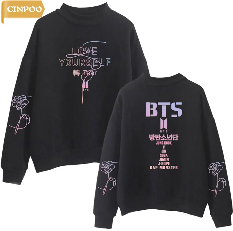 Cinpoo BTS K поп Толстовка Для женщин мода хип-хоп поклонниц толстовка с капюшоном Bangtan мальчиков Новинка 2017 года альбом любить себя кофты