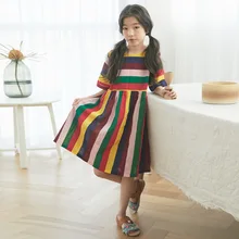 Брендовое платье принцессы для малышей; лето г.; новое Радужное платье для девочек; детское платье для отдыха; одежда для малышей; плиссированная хлопковая одежда;#5007