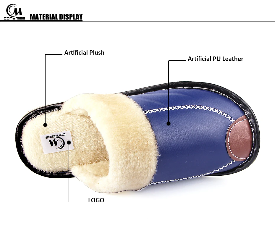 CONYMEE/ зимние хлопковые тапочки мужские домашние кроссовки на плоской подошве из искусственной кожи для дома мужские плюшевые теплые тапочки