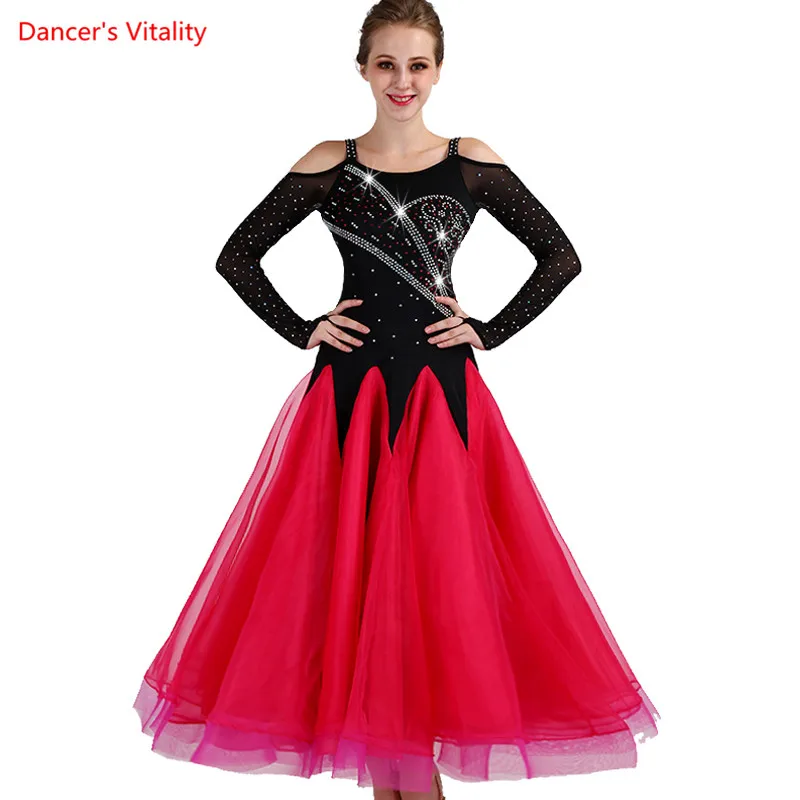 

New Waltz Dance Ladies' Costumes Can Be Customized Ballroom Dance Competition Dresses Long Sleeves Ballroom Standard Dress