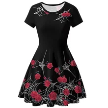 Новинка Харадзюку цветочный 3D Платье женское повседневное короткий рукав обтягивающее мини-платье сексуальное пляжное стильное черное летнее платье