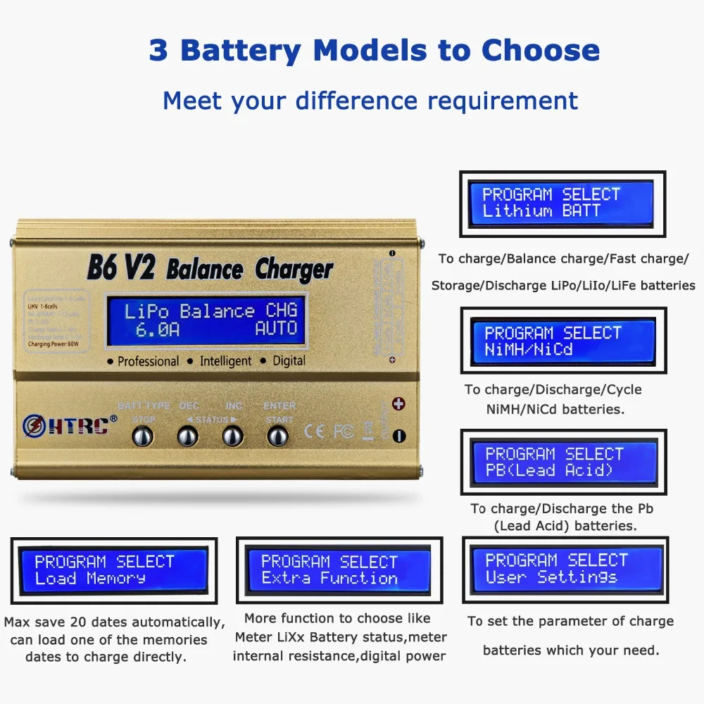 HTRC B6 V2 80 Вт баланс зарядное устройство батарея Dis зарядное устройство и 15 в 6A AC адаптер питания LiHV LiPo LiIon LiFe NiCd NiMH PB RC зарядное устройство