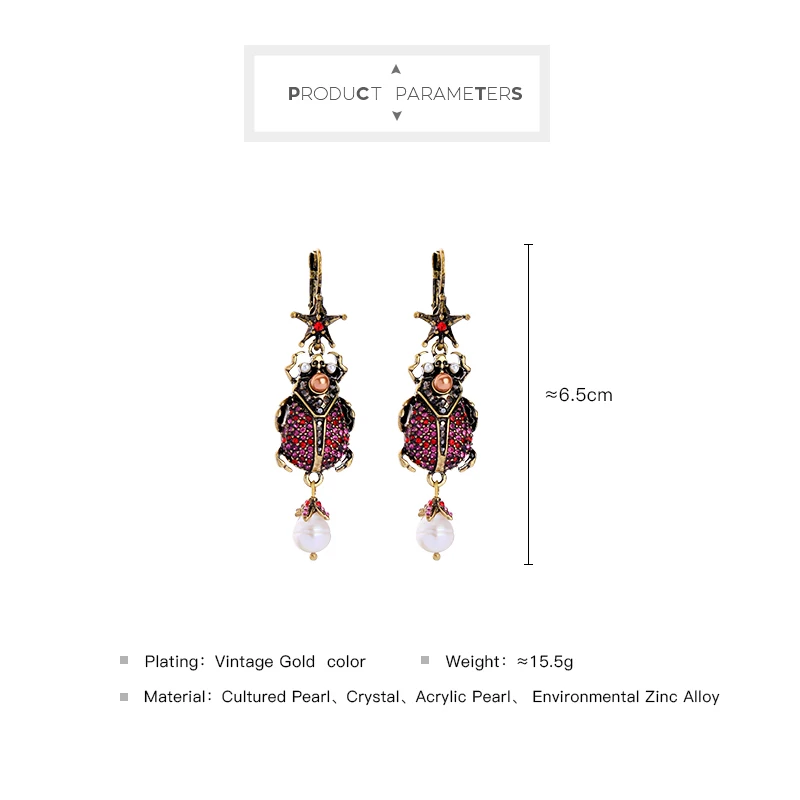  Gold Color Women Beetle Dangle Earrings Ear Jewelry (3)