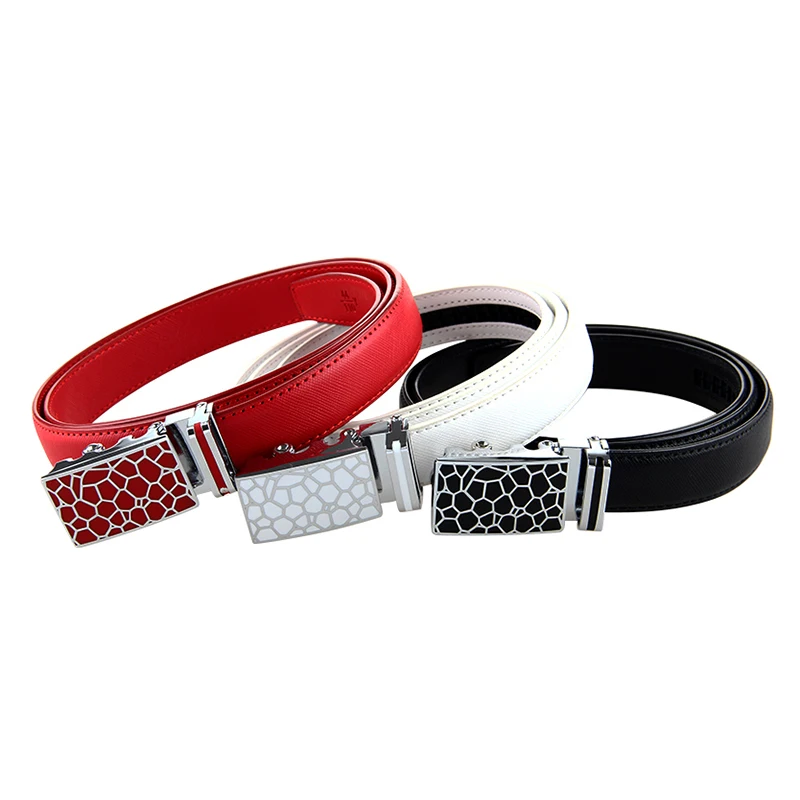 

Hot Sale Feminine Leather Belt White Black Red Automatic Cowhide Belt Straps Woman Belt Leather Luxury Brand Style Belt