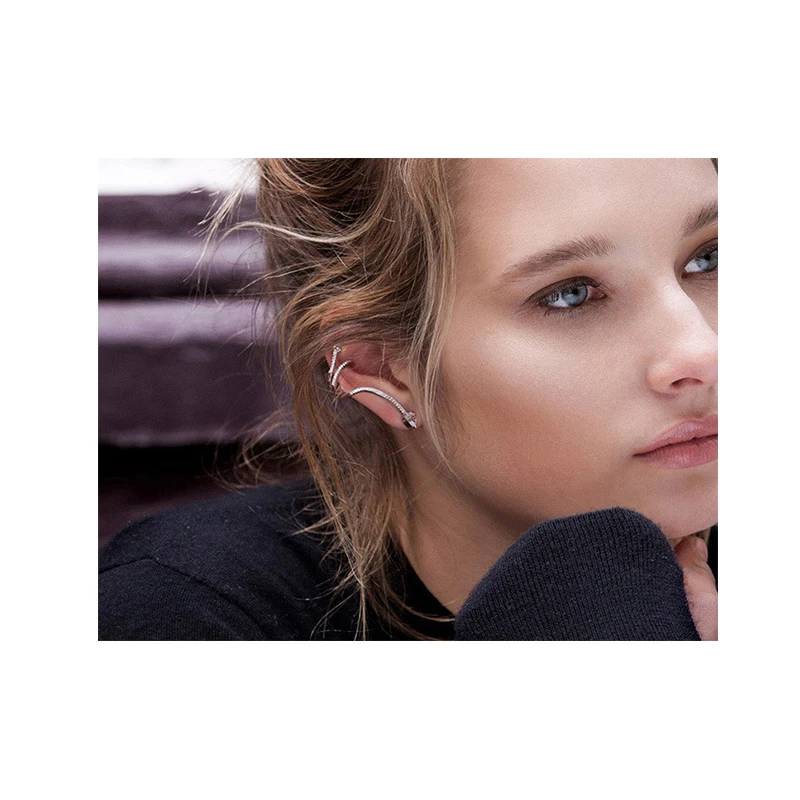 

1PC Snake Ear Cuff Earrings Sterling Silver Earrings for Women Girls Jewelry Gift 2019 Korean Jewelry with Cubic Zirconia