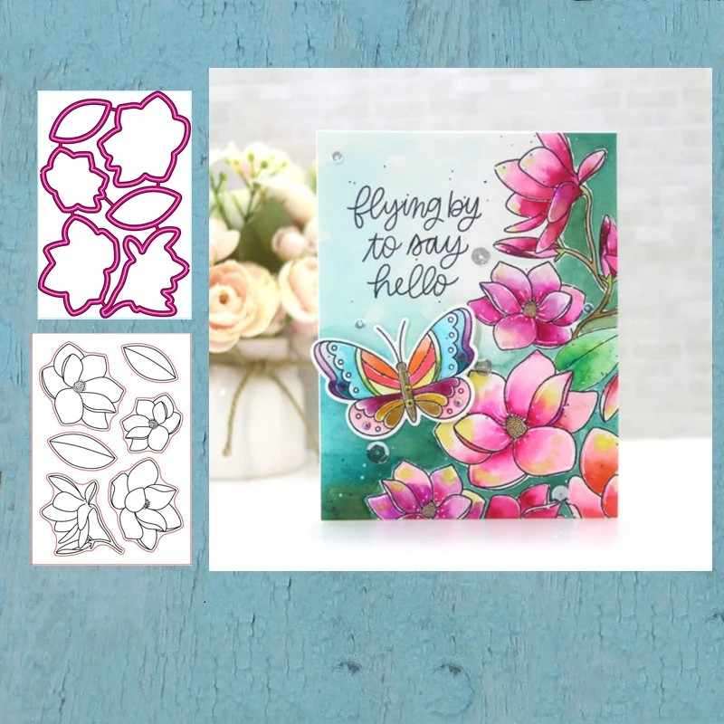 

LLove CCraft 11*16cm Magnolia Flowers Clear Stamp and Metal Cutting Dies for DIY Scrapbook Album Paper Card Decorative Craft