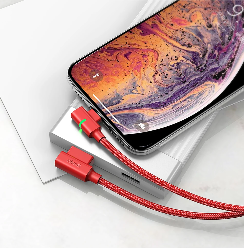 Benks Dual L Shape Lightning Data Cable 8 Pin For iPhone X XS XR 10 8 7 6s 5 Plus Fast Charge USB Charging Cables LED Light 1 (19)
