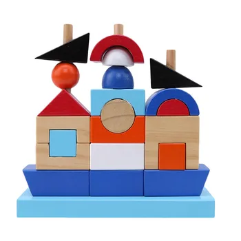 

Infant Wood Blocks Toys Pirate Ship Geometric Shape Stacking Building Blocks For Toddlers Kindergarten Multiple Colors