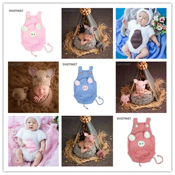 

Dvotinst Newborn Baby Photography Props Hat+Pig Dolls Crochet Knit Fotografia Accessories Studio Shoots Photo Props Shower Gift
