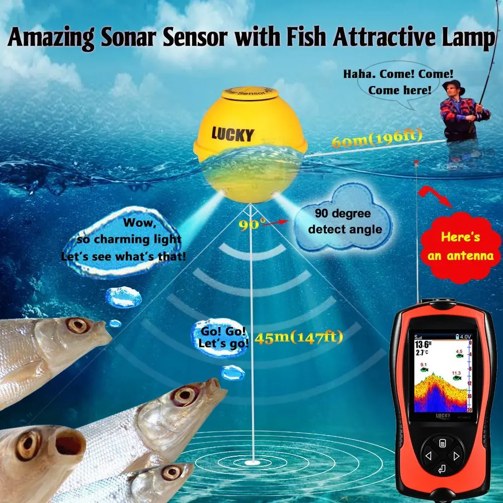 عمق سونار اللاسلكية صياد السمك FF1108-1 CWLA محظوظ FindFish صدى ساوندرز إغراء Fishfinder دغة أعمق FindFish Pesca