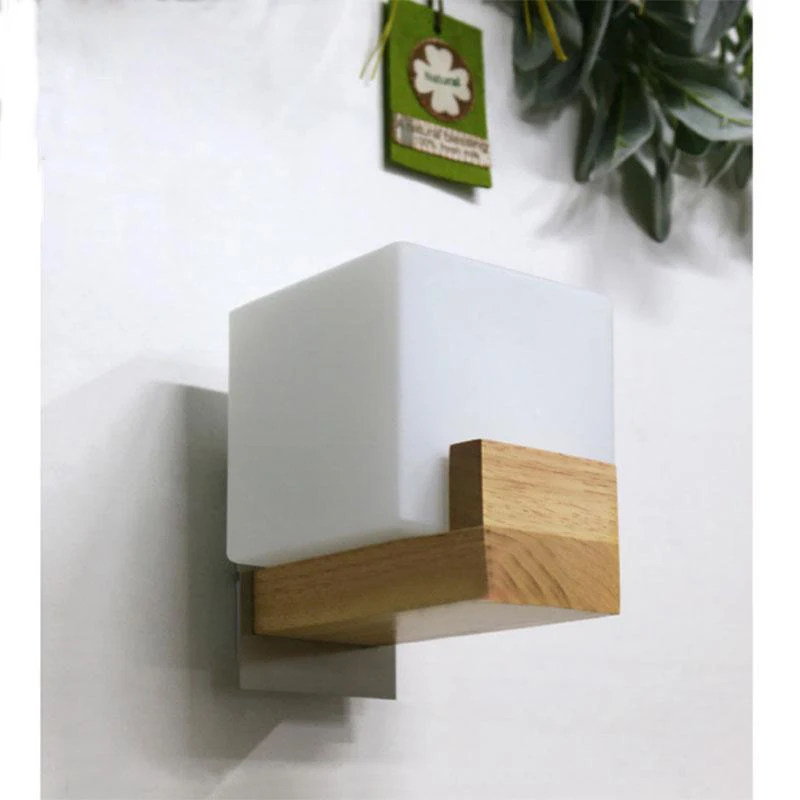 

new design wood with white glass wall lamp