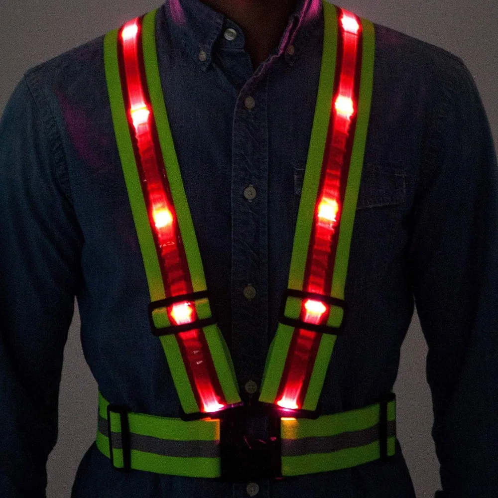 

LED Reflective Safety Vest USB Charging Elastic Straps Adjustable Size Flashlight Warning For Outdoor Sport Running Cycling