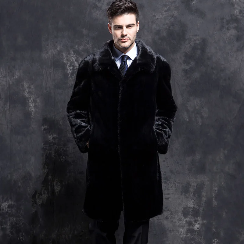 M. Y. FANSTY Shuba зимний Черный Лебедь бархат норка мужской костюм воротник натуральный мех молния куртка с капюшоном Длинные повседневные тонкие норковые пальто