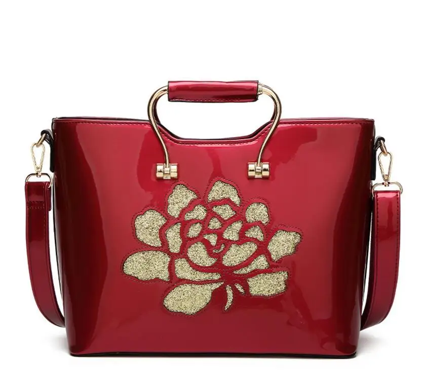 

High Quality Patent Leather bag Ladies messenger Shoulder Bags Women Handbag Brands Embroidery Sequined Shoulder Handbag