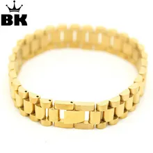 24 K золотого цвета в стиле хип-хоп ремешок для наручных часов, ремешок для ремня, корона, регулируемый браслет из нержавеющей стали, большой твердый тяжелый браслет