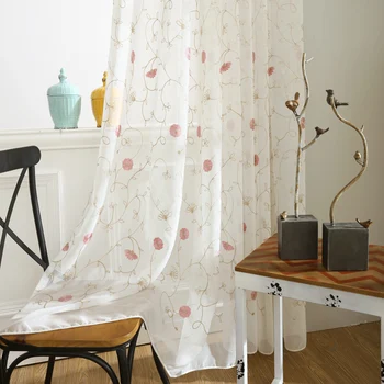 

New Arrival Garden Flower Curtains Living Room Rustic Embroidered Flower Curtain Yarn Princess Girls Room Curtains 400&20