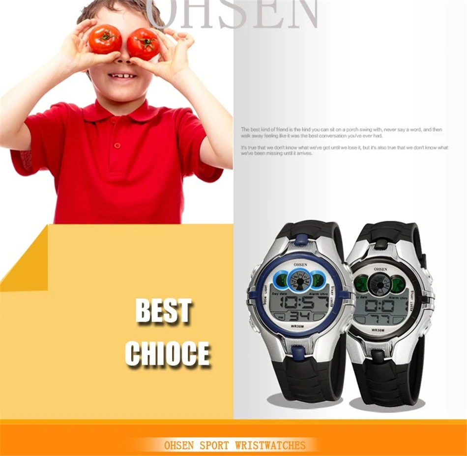 OHSEN Boys Kids Children Quartz Sport Watch Alarm Date Chronograph Watches LED Back Light Waterproof Wristwatch Student Clock (17)