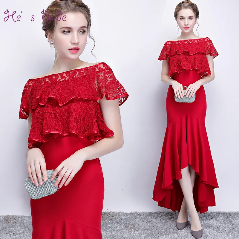 Женское атласное вечернее платье до щиколотки He's Bride красное с вырезом