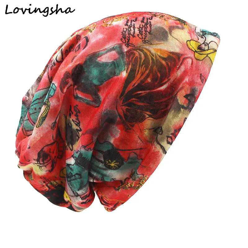 

LOVINGSHA Autumn Winter Dual-use Hats For Ladies thin Chinese Paintings Design Skullies And Beanies Women Scarf Face Mask HT018