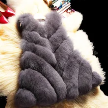 Женское пальто из искусственного меха осень-зима, модное повседневное теплое тонкое пальто большого размера без рукавов, жилет из искусственного лисьего меха, зимняя куртка для женщин